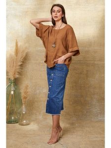 La Compagnie Du Lin Lniana koszulka "Calane" w kolorze karmelowym rozmiar: L. Brązowe bluzki La Compagnie Du Lin, l, bez wzorów, ze lnu, bez kołnierzyka, bez ramiączek. Za 144,58 zł.