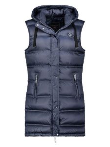 Geographical Norway Kamizelka pikowana "Velodie" w kolorze granatowym rozmiar: L. Niebieskie kamizelki Geographical Norway, l, bez wzorów, bez kołnierzyka, bez ramiączek, bez kaptura. Za 182,72 zł.