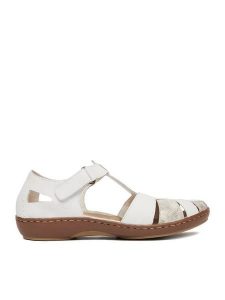 Rieker Sandały CEO-45869-81 Biały. Białe sandały Rieker, bez wzorów, ze skóry, bez obcasa, na płaskiej podeszwie, bez zapięcia. Za 339,99 zł.