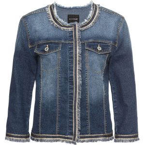 Kurtka dżinsowa z frędzlami bonprix ciemny denim. Kurtki marki bonprix. Za 129,99 zł.