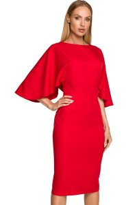Sukienka elegancka ołówkowa z szerokimi rękawami czerwona z pelerynką. Czerwone sukienki Sukienki.shop, na komunię, xl, bez wzorów, eleganckie, bez kołnierzyka, bez ramiączek, ołówkowe. Za 309,00 zł.