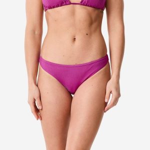 Dół kostiumu kąpielowego damski Decathlon Lulu Folk. Fioletowe bikini DECATHLON, bez wzorów, z elastanu. Za 49,99 zł.