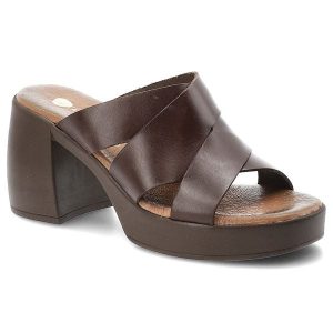 Klapki damskie Armodo, cholewka ze skóry naturalnej z szerokimi krzyżującymi się paskami obcas typu klocek oraz platforma, brązowe, 40524. Brązowe klapki Armodo, bez wzorów, ze skóry, bez obcasa, na obcasie. Za 289,00 zł.