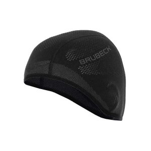 Czapka treningowa pod kask unisex Brubeck. Czarne czapki Brubeck, bez wzorów, z elastanu, sportowe. Za 42,99 zł.