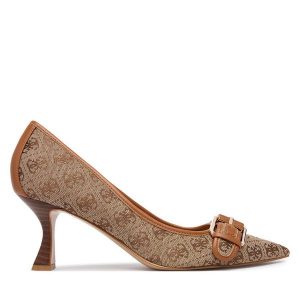Czółenka Guess. Brązowe czółenka Guess, z aplikacjami, bez obcasa, bez zapięcia. Za 544,99 zł.