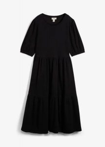 Bawełniana sukienka T-shirtowa. Czarne sukienki bonprix, bez wzorów, z bawełny, bez kołnierzyka, bez ramiączek, midi. Za 79,99 zł.