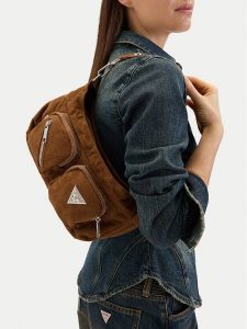 Guess Jeans Torebka CWBEO-GUESS-B-007-09 Brązowy. Brązowe torebki klasyczne Guess Jeans, z aplikacjami, z jeansu, bez dodatków. Za 259,99 zł.