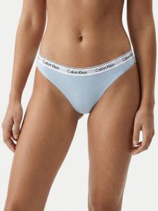 Calvin Klein Underwear Stringi 000QD5043E Błękitny. Niebieskie stringi Calvin Klein Underwear, bez wzorów, z bawełny. Za 79,99 zł.