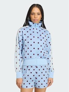 Adidas Bluza Satin Polka Dots Tt Track Top KV1167 Niebieski jasny Regular Fit. Niebieskie bluzy ADIDAS, s, bez wzorów, bez kaptura. Za 329,99 zł.