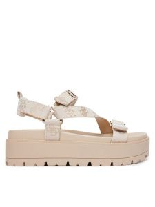 Guess Sandały FLJFTT FAL03 Beżowy. Brązowe sandały Guess, z aplikacjami, z materiału, bez obcasa, na płaskiej podeszwie, bez zapięcia. Za 529,99 zł.