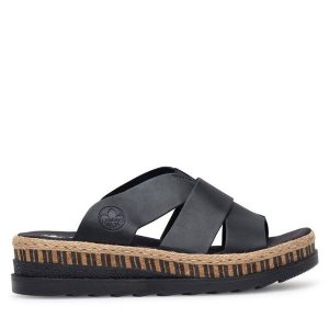 Espadryle Rieker. Czarne espadryle Rieker, bez wzorów, bez obcasa. Za 289,99 zł.