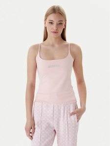 Guess Top V5GP22 J1314 Pomarańczowy Slim Fit. Brązowe topy Guess, xxs, z aplikacjami, z bawełny, bez kołnierzyka, bez ramiączek. Za 159,99 zł.