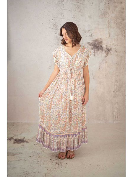 Lula Natura Sukienka w kolorze beżowo-pomarańczowym rozmiar: onesize. Brązowe sukienki Lula Natura, bez wzorów, z wiskozy, bez kołnierzyka, bez ramiączek, maxi. Za 149,31 zł.