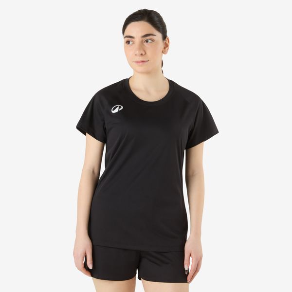 Koszulka do piłki ręcznej damska Atorka H100. Czarne bluzki KIPSTA, m, bez wzorów, z materiału, sportowe, bez kołnierzyka, bez ramiączek. Za 44,99 zł.