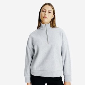 Bluza ze stójką na suwak damska Elementals. Szare bluzy DECATHLON, xl, bez wzorów, z bawełny, bez kaptura. Za 179,99 zł.