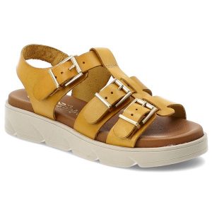 Sandały damskie Hee, cholewka ze skóry naturalnej paski z regulacją na klamry grubsza podeszwa casualowy styl, żółte, 26100. Żółte sandały Hee, bez wzorów, ze skóry, bez obcasa, na platformie, bez zapięcia. Za 309,00 zł.