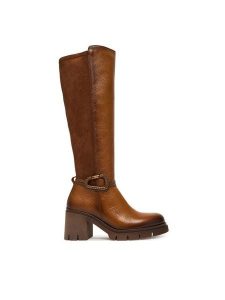 Hispanitas Kozaki HI254332 Brązowy. Brązowe kozaki Hispanitas, bez wzorów, ze skóry, bez obcasa, na słupku, bez zapięcia. Za 789,99 zł.