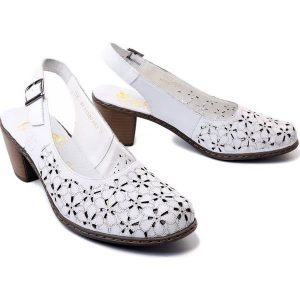 RIEKER 40981-80 white, czółenka damskie. Białe czółenka Rieker, bez wzorów, bez obcasa, na obcasie, bez zapięcia. Za 255,92 zł.
