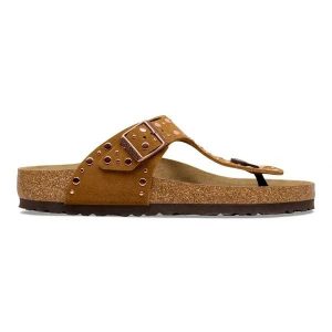 Birkenstock Gizeh Rivet LEVE Mink Japonki damskie. Brązowe klapki Birkenstock, bez wzorów, ze skóry, bez obcasa. Za 499,99 zł.
