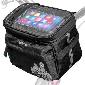 Sakwa rowerowa na kierownicę VAYOX VA0167 z etui na telefon 4,6l. Czarne torebki klasyczne VAYOX, bez wzorów, bez dodatków. Za 84,90 zł.