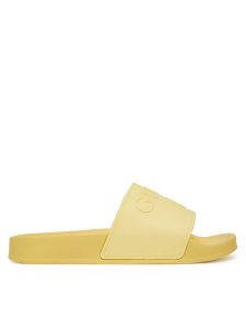 Guess Klapki E5GZ07BB00F Żółty. Żółte klapki Guess, z aplikacjami, z tworzywa sztucznego, bez obcasa. Za 119,99 zł.