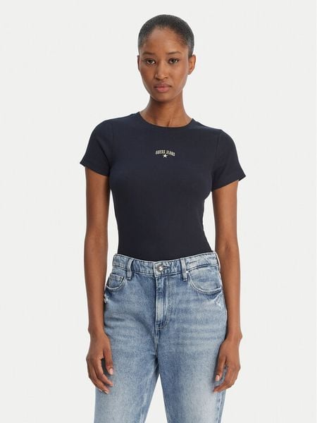 Guess Jeans T-Shirt W6GPZ3 KA0H1 Granatowy Slim Fit. Niebieskie t-shirty Guess Jeans, xs, z aplikacjami, z bawełny, bez kołnierzyka, bez ramiączek. Za 168,99 zł.