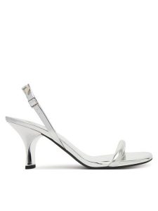 Calvin Klein Sandały Sculpt Kitt Heel Strappy Lth Met HW0HW02709 Srebrny. Szare sandały Calvin Klein, bez wzorów, ze skóry, bez obcasa, na słupku, bez zapięcia. Za 569,99 zł.