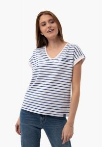 T-shirt w paski, Comfort Fit, T-PORTO. Niebieskie t-shirty Volcano, l, bez wzorów, z bawełny, bez kołnierzyka, bez ramiączek. Za 64,99 zł.