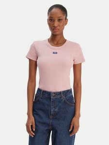 HUGO T-Shirt Easy 50523924 Różowy jasny Slim Fit. Czerwone t-shirty Hugo, s, bez wzorów, z bawełny, bez kołnierzyka, bez ramiączek. Za 136,99 zł.