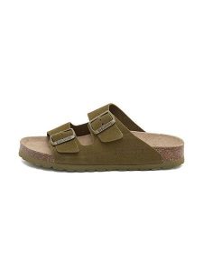 BABUNKERS Family Skórzane klapki w kolorze khaki rozmiar: 37. Brązowe klapki BABUNKERS Family, bez wzorów, z otwartym noskiem, bez obcasa. Za 114,95 zł.