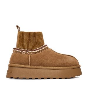 Śniegowce Badura. Brązowe buty zimowe Badura, bez obcasa, bez zapięcia. Za 279,99 zł.