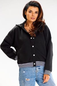 Bluza na Napki ze Ściągaczami w Paski - Czarna. Czarne bluzy Awama, l, bez wzorów, z bawełny, bez kaptura. Za 228,90 zł.