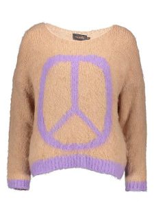Miss goodlife Sweter w kolorze beżowo-fioletowym rozmiar: XL. Brązowe swetry oversize miss goodlife, xl, bez wzorów, z wełny, bez ramiączek. Za 188,85 zł.