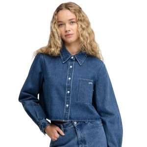 Damska koszula dżinsowa crop top Siroko Nimes-W Blue. Niebieskie koszule SIROKO, bez wzorów, z bawełny, bez kołnierzyka, bez ramiączek. Za 211,00 zł.