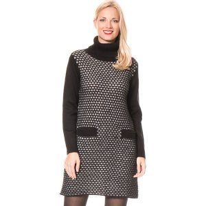 Sukienka w kolorze czarno-szarym. Czarne sukienki marki William de Faye, z dzianiny, z golfem, z krótkim rękawem, mini. W wyprzedaży za 181,95 zł.