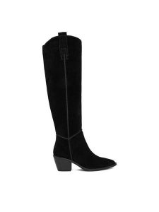 Badura Kozaki C-ANIYA-DX01381 Czarny. Czarne kozaki Badura, bez wzorów, ze skóry, bez obcasa, na słupku, bez zapięcia. Za 369,99 zł.