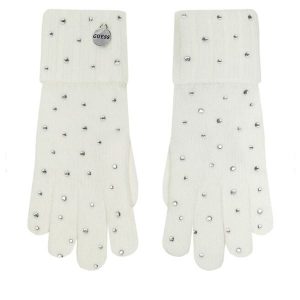 Rękawiczki Damskie Guess. Białe rękawiczki Guess, z aplikacjami, z dzianiny. Za 159,99 zł.