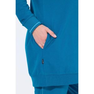 Damskie Bluza dresowa ozdobna lamówka oversize kaptur. Niebieskie bluzy Ulla Popken, plus size, bez wzorów, z bawełny, bez kaptura. Za 174,99 zł.