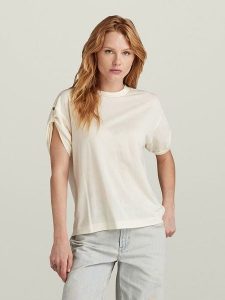 G-Star Koszulka w kolorze kremowym rozmiar: L. Brązowe bluzki G-Star, l, bez wzorów, z bawełny, retro, bez kołnierzyka, bez ramiączek. Za 74,81 zł.