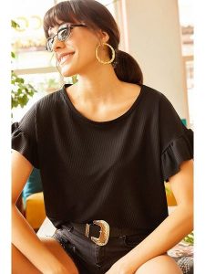 Trendyol Koszulka w kolorze czarnym rozmiar: L. Czarne bluzki Trendyol, l, bez wzorów, z bawełny, bez kołnierzyka, bez ramiączek. Za 43,68 zł.