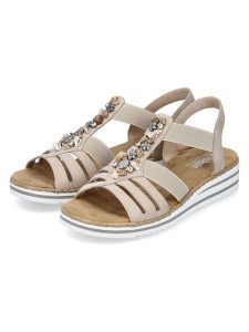 Rieker Sandały w kolorze beżowym rozmiar: 38. Brązowe sandały Rieker, z aplikacjami, z otwartym noskiem, bez obcasa, na koturnie, bez zapięcia. Za 164,02 zł.