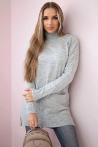 Sweter ze stójką szary. Szare swetry klasyczne KESI, na zimę, l, z wełny, bez kołnierzyka, plus size. Za 178,78 zł.