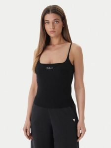 Guess Top V6GP18 K3470 Czarny Regular Fit. Czarne topy Guess, l, z aplikacjami, z syntetyku, bez kołnierzyka, bez ramiączek. Za 159,99 zł.