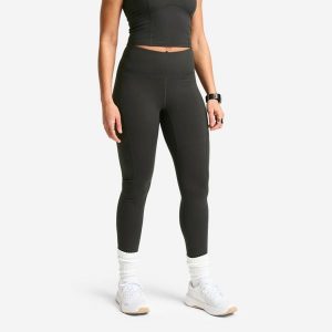 Legginsy fitness damskie Domyos wysoki stan. Szare legginsy DOMYOS, bez wzorów, z elastanu, z podwyższonym stanem. Za 119,99 zł.