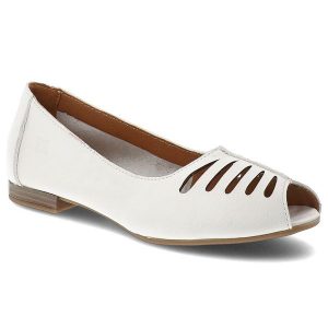 Baleriny damskie Maciejka, cholewka ze skóry naturalnej z ażurowymi wycięciami odkryty przód typu peep toe niski stabilny obcas, białe, P7541-11/00-1. Białe balerinki Maciejka, w ażurowe wzory, ze skóry, z otwartym noskiem, bez obcasa, na obcasie, bez zapięcia. Za 178,90 zł.