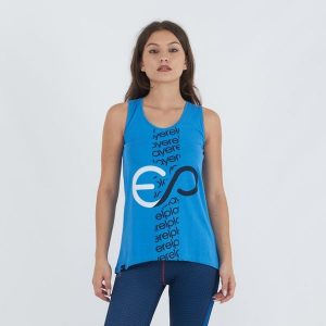 Top treningowy BUBLE z bawełny damski. Niebieskie topy ELPLAYER, bez wzorów, z bawełny, sportowe, bez kołnierzyka, bez ramiączek. Za 43,00 zł.