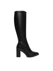 DeeZee Kozaki HX22069-21A Czarny. Czarne kozaki DeeZee, bez wzorów, z materiału, bez obcasa, na słupku, bez zapięcia. Za 229,99 zł.