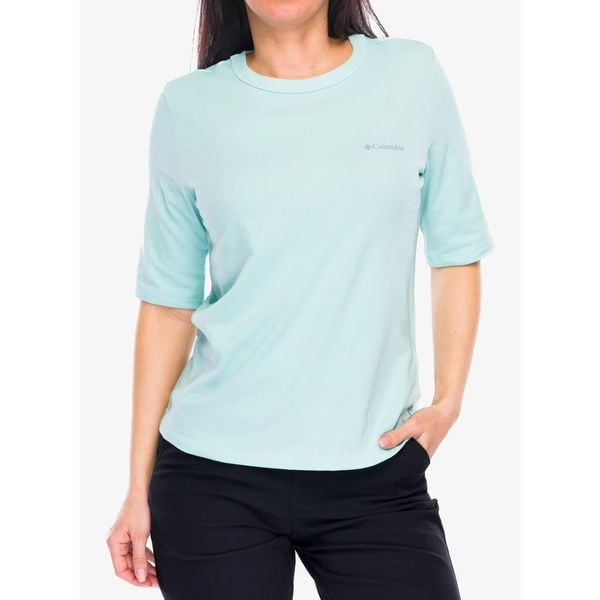 Koszulka damska Columbia Sun Trek 1/2 Sleeve Tee. Zielone koszulki sportowe Columbia, bez wzorów, bez ramiączek. Za 89,99 zł.