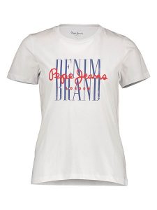 Pepe Jeans Koszulka w kolorze białym rozmiar: M. Białe bluzki Pepe Jeans, m, bez wzorów, z bawełny, bez kołnierzyka, bez ramiączek. Za 105,38 zł.