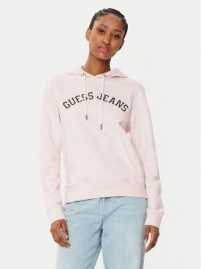 Guess Jeans Bluza W5RQ17 K68I4 Beżowy Regular Fit. Brązowe bluzy Guess Jeans, xl, z aplikacjami, z bawełny, bez kaptura. Za 209,99 zł.